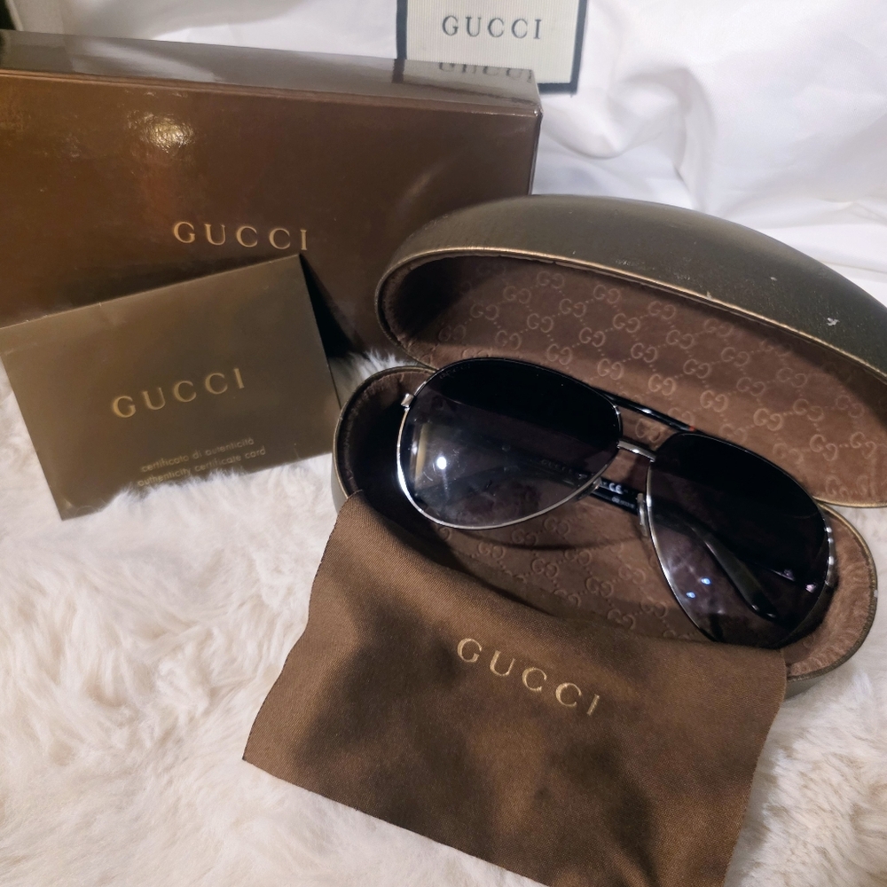 Gucci Black Sherry Web Aviator Sunglasses